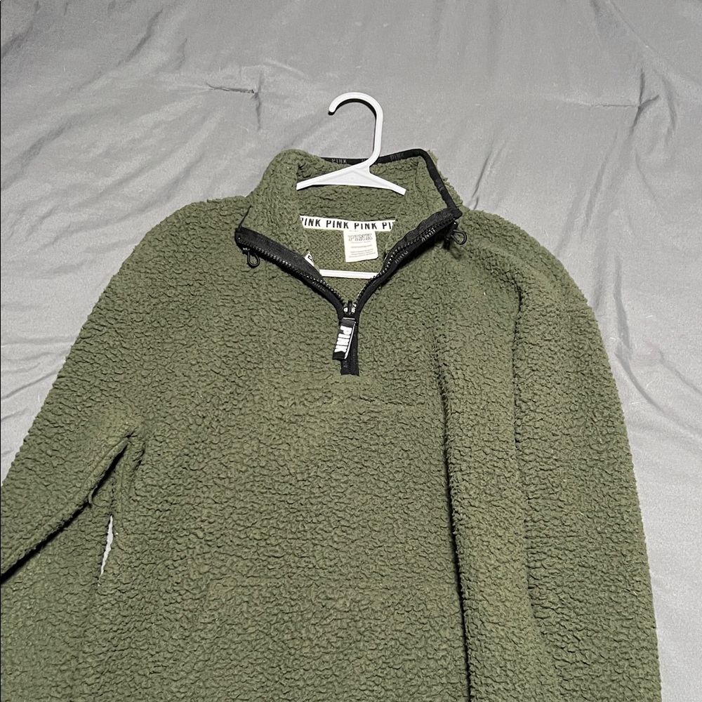 PINK Victoria's Secret Forest Green Zip-Up Sweater